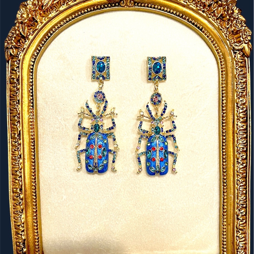 Blue Beetle Statement Drop Earrings